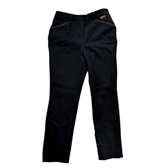 Vintage 90s Ralph Lauren Leather Trim Pants Women 6 Black Camel Tan Trousers - Picture 7 of 13